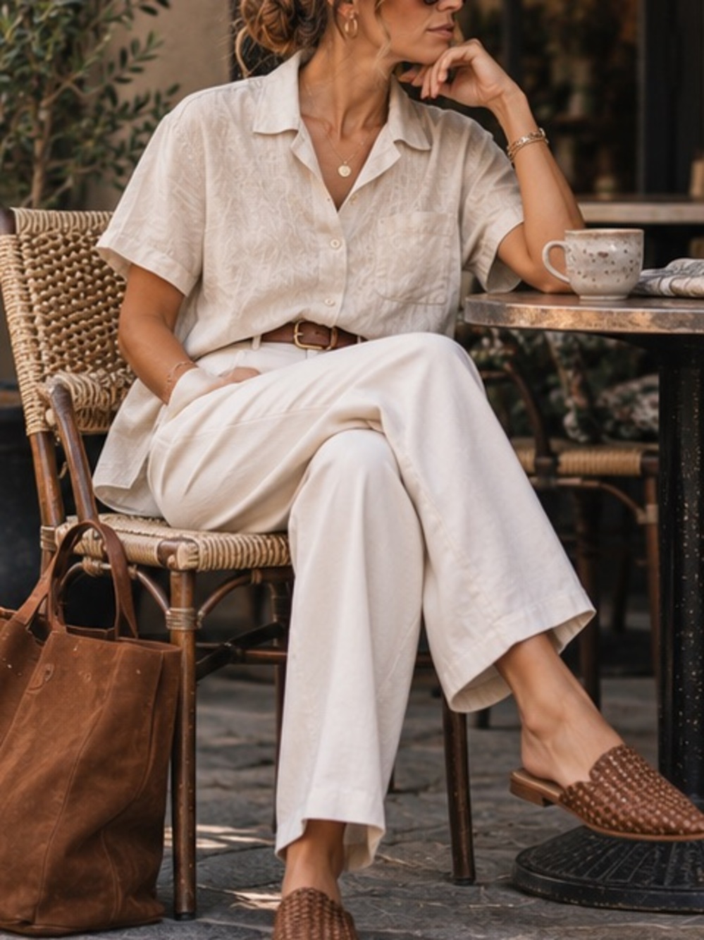 FLAX Natural 100% Linen Relaxed Short Sleeve Button Front Camp Shirt Small - Picture 7 of 12